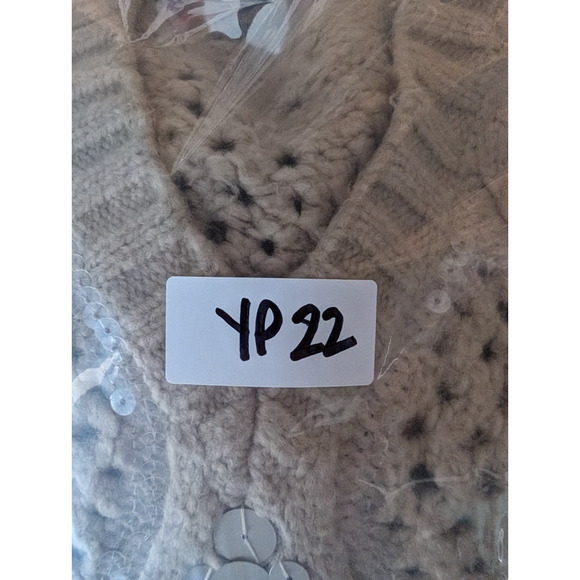 WHBM Sequin Cable Knit Sweater Beige Chunky Embellished Cozy Glam XS Holiday - Picture 13 of 14